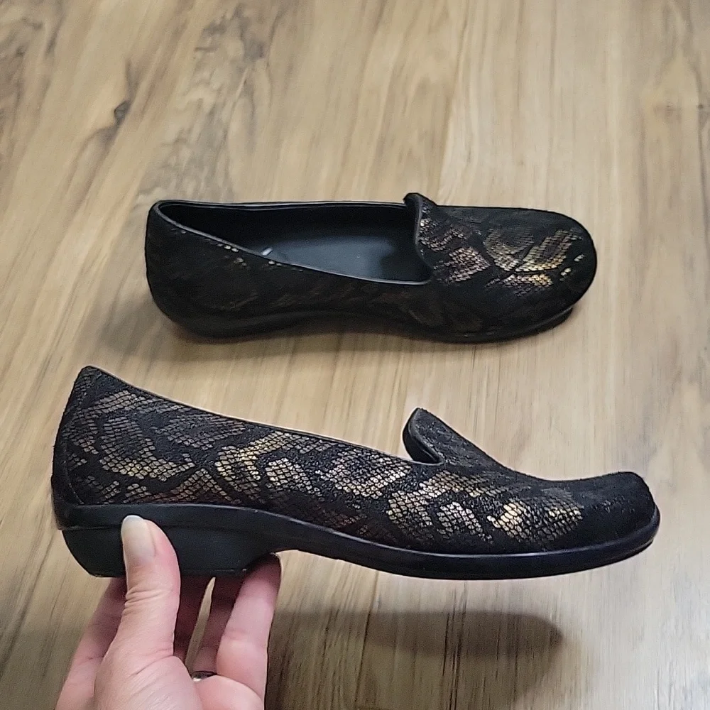 Dansko Olivia Bronze Snake Print Slip Ons